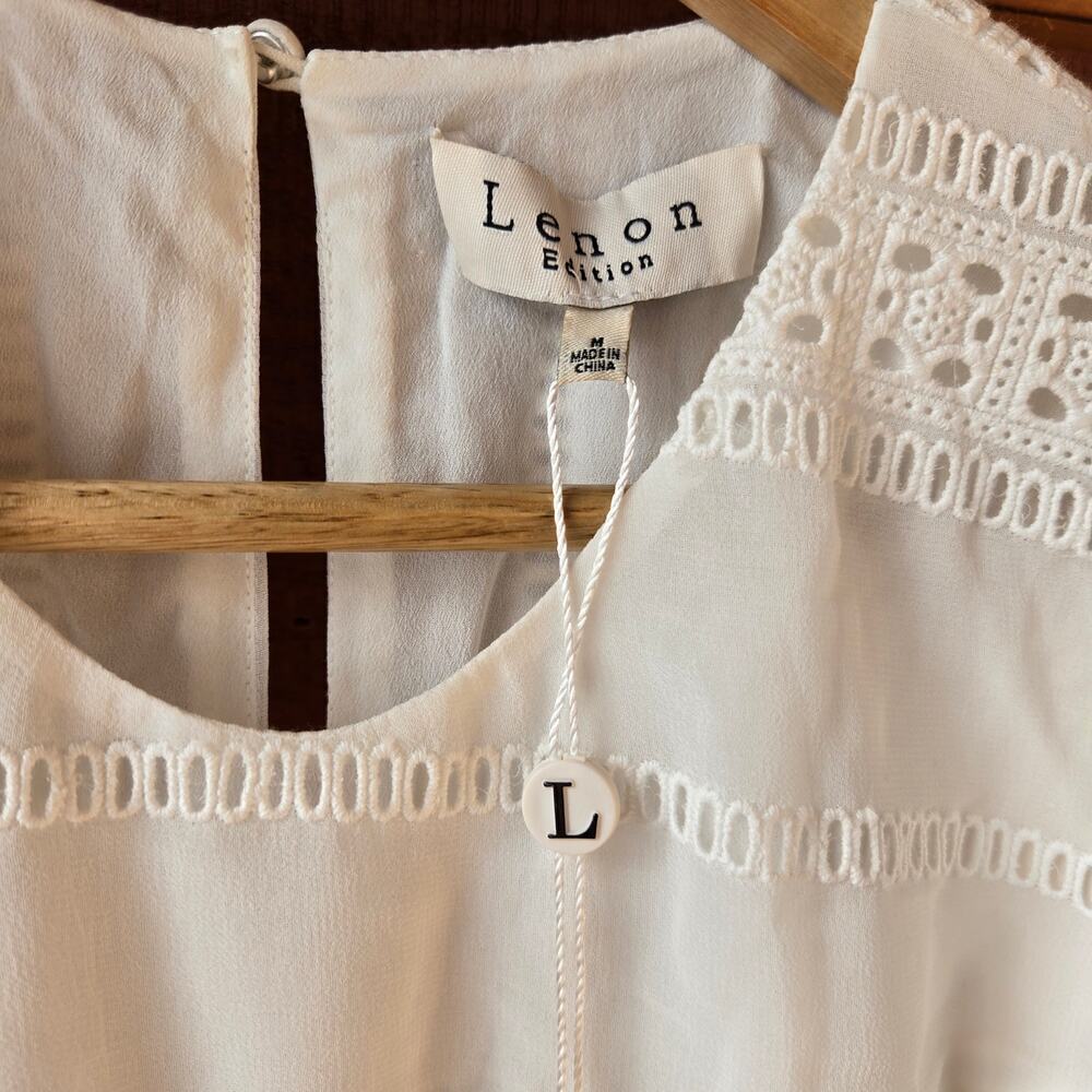 NWT Lenon Womens White Embroidered Eyelet Midi Dress M Asymmetrical Cottagecore - Picture 5 of 12